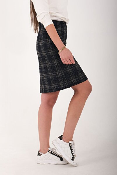 Blues Outlet Women's Plaid Skirt-Dark Blue