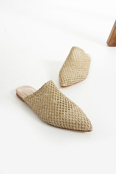 diclepolat Beige Color Women's Straw Casual Slippers