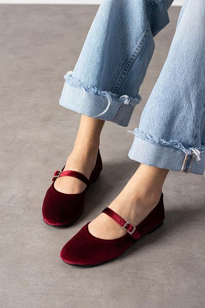 diclepolat Lightweight Comfortable Stylish Women's Ballerinas with Burgundy Belt - Elinta Casual Shoes