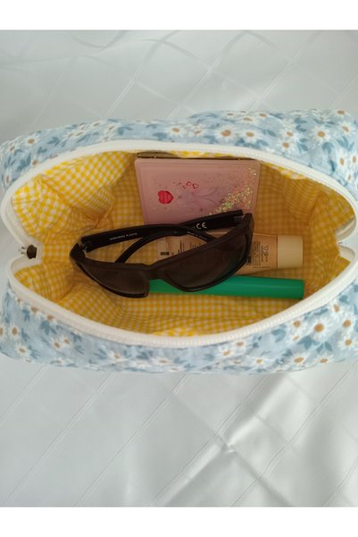 nartella Trend Blue Daisy Patterned Makeup Bag-Large Size XL