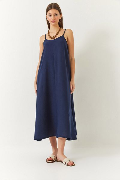Bianco Lucci Langes Leinenkleid für Damen mit dünnen Trägern 355 60261439