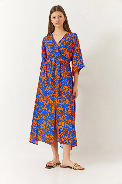 Bianco Lucci Γυναικείο φόρεμα με διπλό στήθος V λαιμόκοψη με λεπτομέρεια με σχισμή μπροστά 60261411