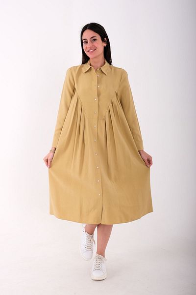 Blues Outlet Women's Side Plisseed Wide Cut Dress-Mustard