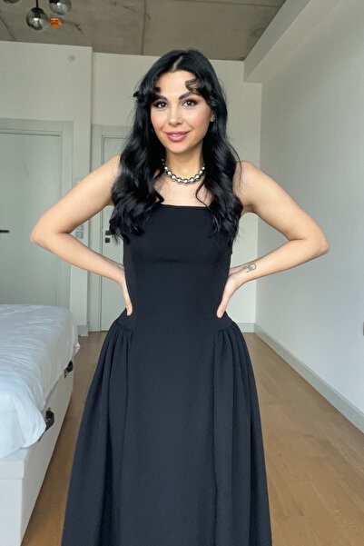 Seda Yalçın Atelier Black Strap Square Neck Paris Dress