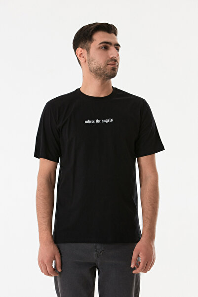 Fulla Moda Kabartma Baskılı Bisiklet Yaka Tişört