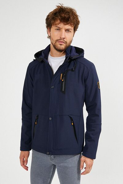 Gavazzi Navy Blue Softshell παλτό - Ανδρικό, αποσπώμενη κουκούλα, αδιάβροχο και αντιανεμικό, με λεπτομέρεια τσέπης