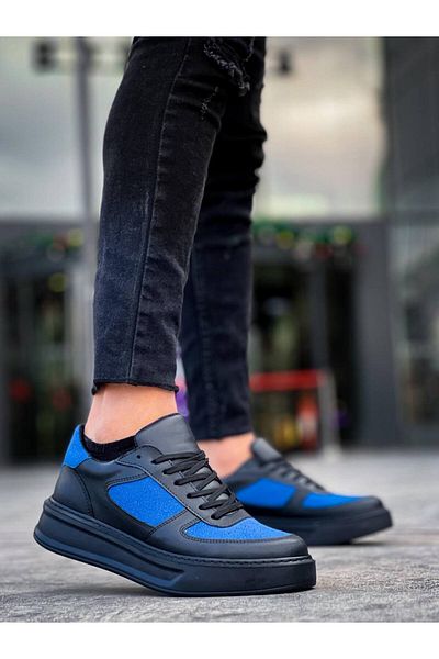 BOA Kb X8 Black Skin Blue Suede Detailed Black High Sole Casual Sneakers