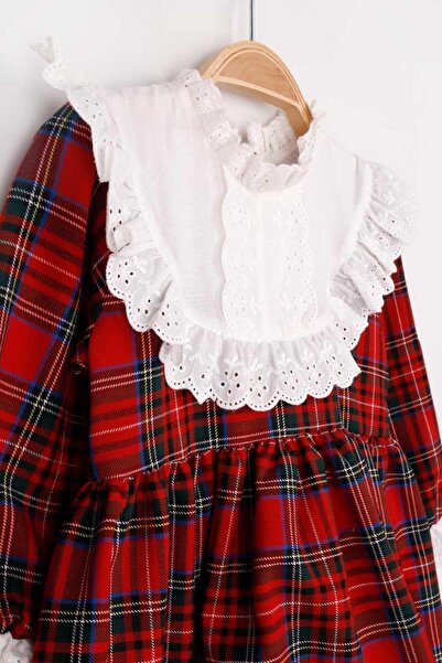 Le Mabelle Red Scallop Collar Plaid Patterned Vintage Girls' Dress - Helen