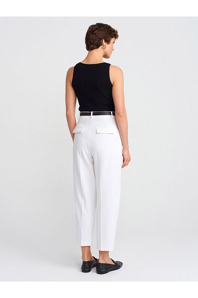 Dilvin 71533 Belted Carrot Fit Trousers-White