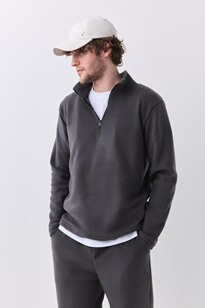 Trendiz Erkek Polar Dik Yaka Sweatshirt Antrasit 2051