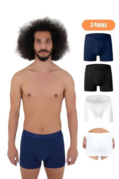 CNT Men's 3-Piece Boxer, 1st Class Fabric, Premium Package, Special Design. Plain Lycra Boxer Shorts Dowry Gift