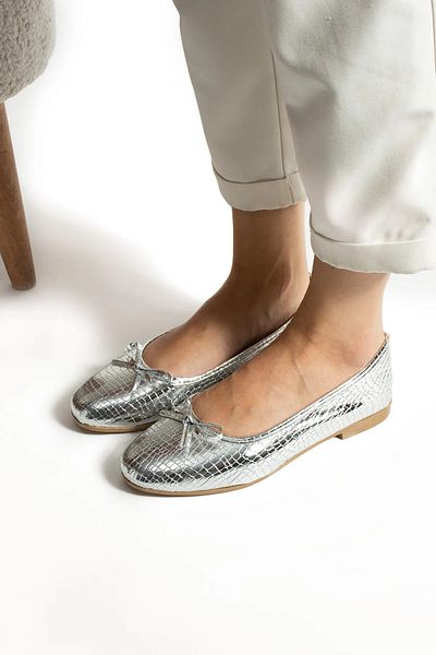 eformoda by emre yılmaz Pantofi de damă argintii, confortabili, casual, clasici, balerini B34