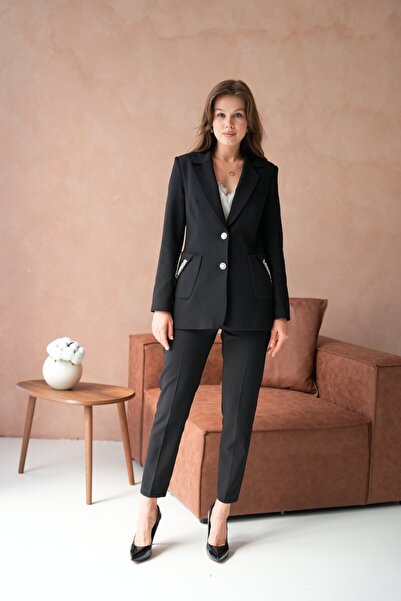 nodilife Cep Aksesuarlı Kadın Takım Elbise Siyah