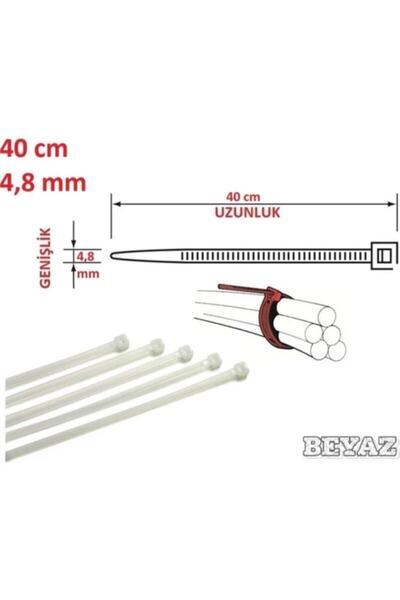 Pemsan (100 Adet) 40cm X 4,8mm Plastik Cırt Kelepçe ( Kablo Bağı ) Saydam-beyaz