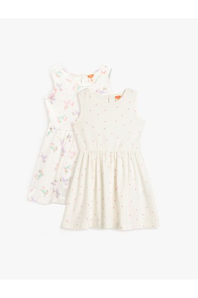 Koton Cotton Crew Neck Sleeveless Polka Dot 2-Piece Dress