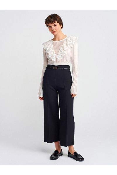 Dilvin 71616 Culotte Pants with Belt-Black