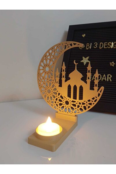 NadarStudio Ramazan Dekoratif Mumluk / İslami Ay Yıldız Cami Desenli LED Şamd...