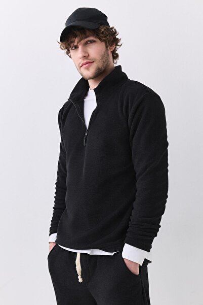 Trendiz Men's Polar Fleece Stand Collar Sweatshirt Black 2051