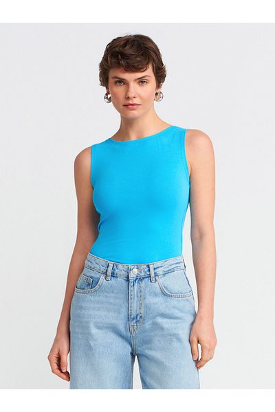 Dilvin 20868 Boat Neck Sleeveless Ball-Turquoise