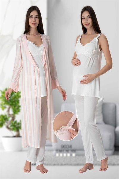 LOHOUSE طقم بيجامات للحوامل بحزام إكرو للسيدات مكون من 4 قطع