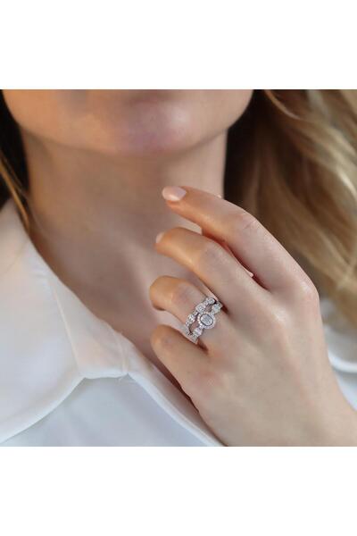 Necati Gün Oval Kesim Baget Taşlı Çift Gümüş Yüzük