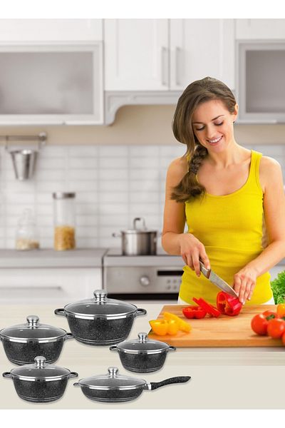 sharpdo Granite-Coated Nonstick Pan, Stockpot, Frying Pan and Pot Set