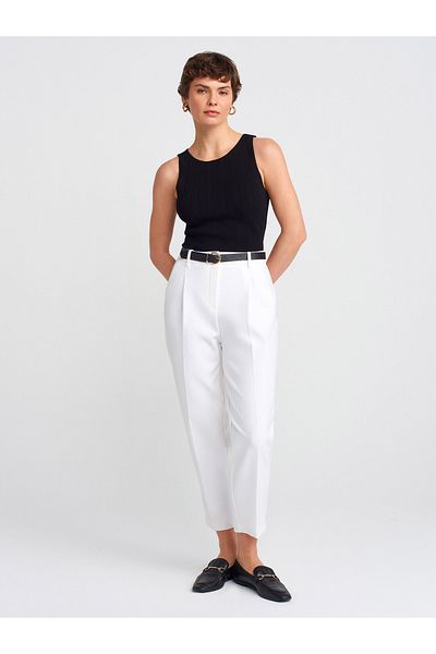 Dilvin 71533 Belted Carrot Fit Trousers-White