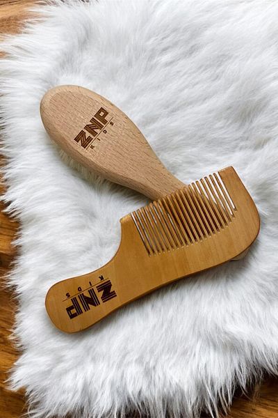 Znp Home 100% Natural Goat Hair Brush and Natural Wooden Comb Set with Handle