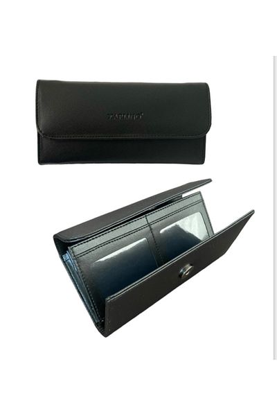 Carlino Women's Black Wallet, Combed Cotton Mink Shawl and Steel Necklace Gift Set