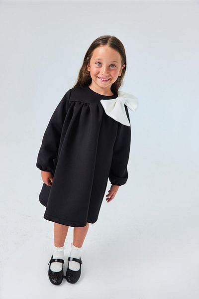Le Mabelle Black Shoulder Bow Detailed Girl's Dress - Leah