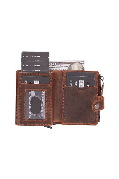 Lev Leather Калъф за кредитни карти и портфейл от естествена кожа с изскачащ механизъм и RFID защита