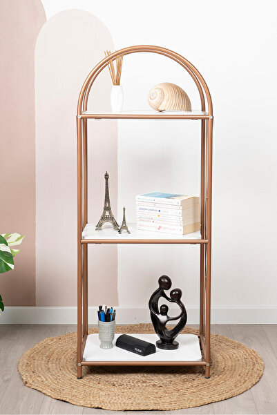 Fec Reklam Demeter Dekoratif Raf Mobilya Kitaplık Dekoratif Metal Mobilya Gold 3 Raflı Kitaplık