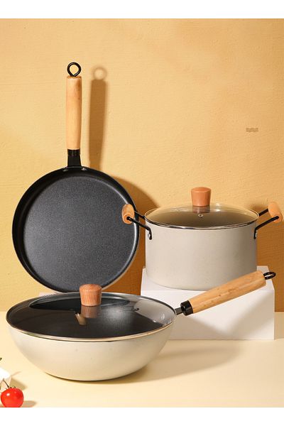sharpdo 5-Piece Medical Stone Non-Stick Pot Set Wok Soup Pot Frying Pan 22/26/30CM