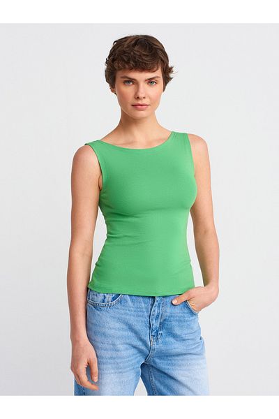 Dilvin 20868 Boat Neck Sleeveless Ball-Green