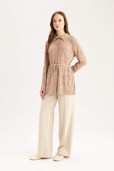DeFacto New Season Regular Fit Adjustable Lace-up Burgundy Long Sleeve Shirt Tunic