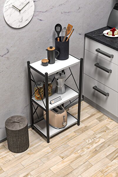 Morpanya Arveni Metal Tekli Mutfak Rafı Malzeme Dolabı 3 Raflı Mikrodalga Fır...