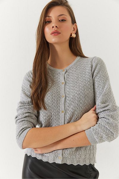 Bianco Lucci Damen-Strickjacke mit durchbrochenem Knopfverschluss und langen Ärmeln 60261448