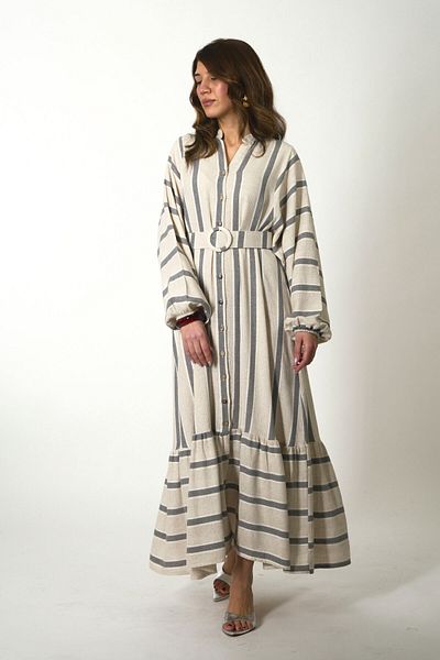 ABBRA Rochie de vară cu dungi cu guler de judecător pentru femei