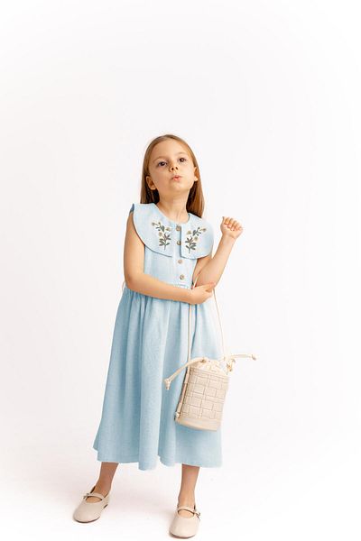 Oliven The Kid Robă Brodată Albastră - In Ploaie - Rochie Copii