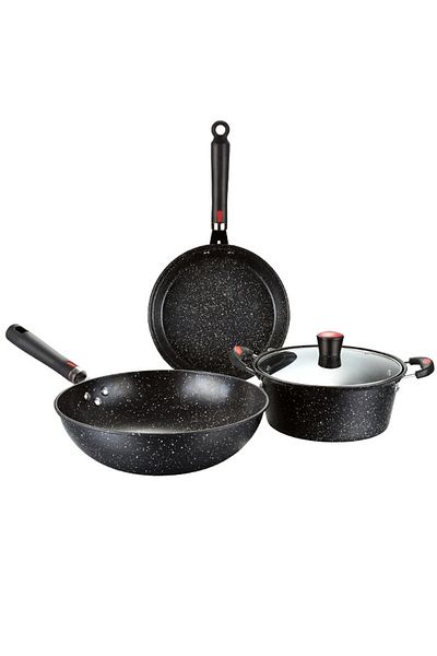 sharpdo 3-Piece Cookware Set, Non-Stick Easy-To-Clean Soup Pot/Wok/Frying Pan Set