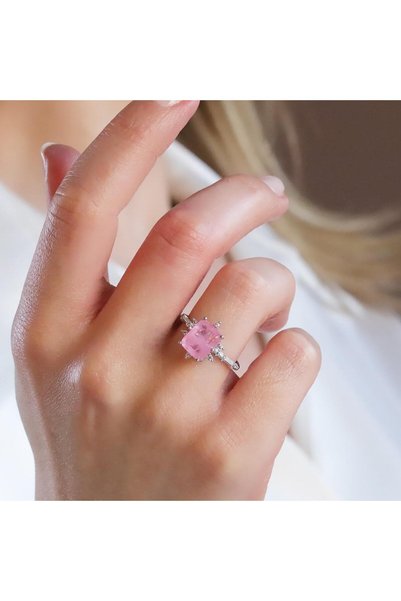 Necati Gün Pembe Paraiba Taşlı Kare Lotus Çiçeği Gümüş Yüzük