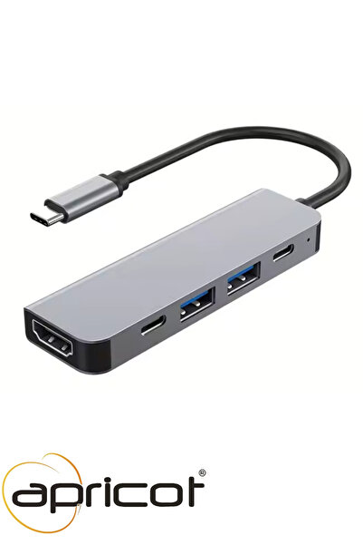 Apricot AP-USB45 4K Type-C 5in1 Şarj,HDMI ve USB Çoğaltıcı Adaptör Çevirici