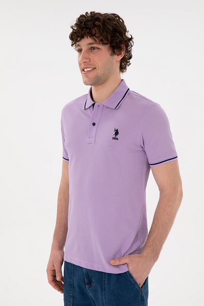 U.S. Polo Assn. تي شيرت رجالي بقصة ضيقة وياقة بولو أرجواني أساسي 50284631 -vr034
