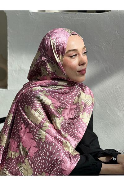 Modakaşmir Tropical Leaf Pattern Shiny Bamboo Shawl