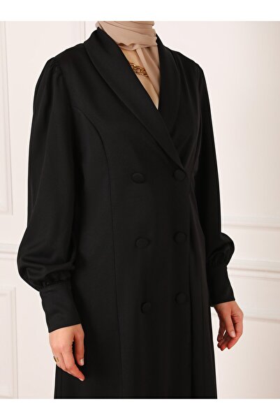 Refka Double Breasted Closure Balloon Sleeve Cap - Black - Refka