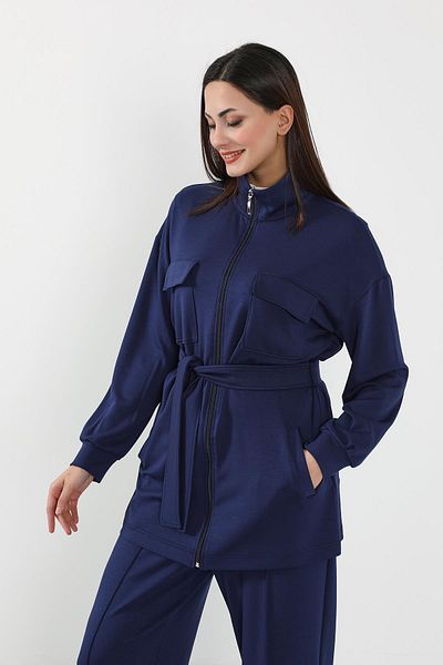 Aisha's Design Zippered Pocket Swet Jacket,Sw-09