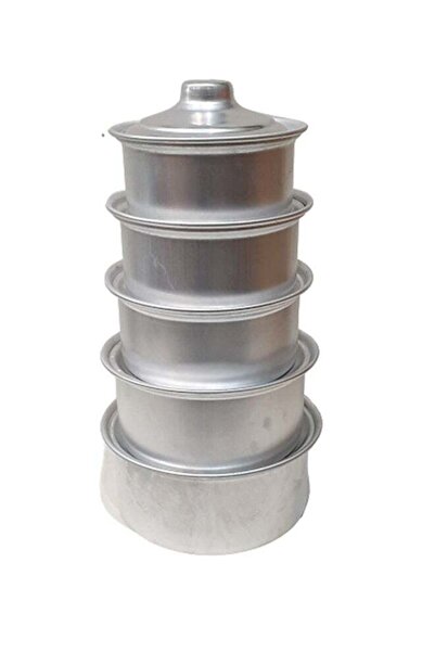 ALMUFARREJ طقم أواني طهي مكون من 5 قطع فضي مقاس 19 و21 و23 و24 و26 سم