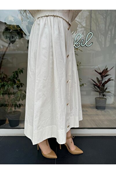 Venöve White Women's Skirt - Front Button