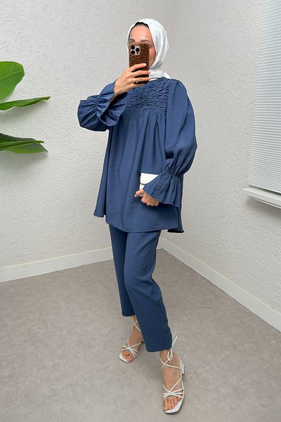 Salih Çelebi Μπροστινό Σετ Hijab 2257 - INDIGO