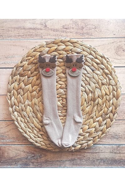 Panowill Design Kız Erkek Bebek Geyik Süslemeli Diz Altı Yeni Yıl Çorabı Bebe...